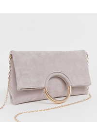 Accessorize Foldover Pink Clutch With Metal Handle Detail And Chain