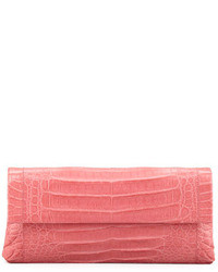 Nancy Gonzalez Gotham Crocodile Flap Clutch Bag Pink