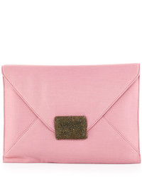 Halston Heritage Lg Flat Envelope Silk Flap Clutch Dusty Pink
