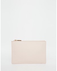 Whistles Leather Clutch In Pale Pink