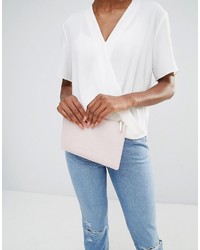 Whistles Leather Clutch In Pale Pink Moc Croc