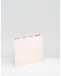 Whistles Leather Clutch In Pale Pink Moc Croc