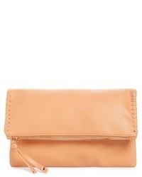 Sole Society Rifkie Faux Leather Foldover Clutch Beige