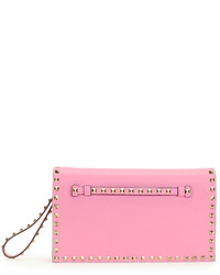 Valentino Rockstud Flap Wristlet Clutch Bag Pink