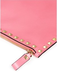 Valentino Rockstud Large Leather Flat Zip Pouch