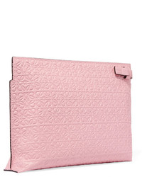 Loewe T Embossed Leather Clutch Pink