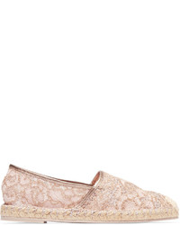 Valentino Leather Trimmed Lace Espadrilles Blush