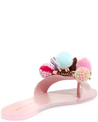 Sophia Webster Jada Flat Pompom Slide Sandal Pink