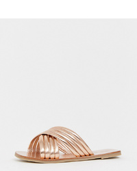 ASOS DESIGN Wide Fit Falsetto Cross Flat Sandals In Gold