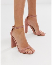 Glamorous Blush Barely There Square Toe Block Heeled Sandals