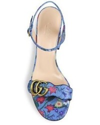 Gucci Marmont Gg Flora Print Leather Block Heel Sandals