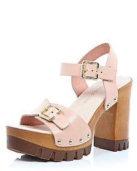 River Island Pink Leather Chunky Heeled Sandals