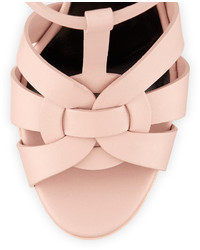 Saint Laurent Tribute Heel Patent Leather Platform Sandal Light Rose