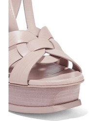 Saint Laurent Tribute Leather Platform Sandals Pastel Pink