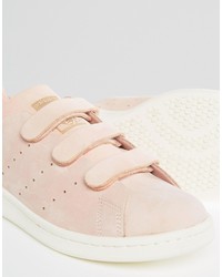 adidas Originals Pink Nubuck Leather Stan Smith Sneakers With Strap