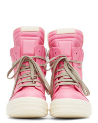 Rick Owens Pink And Off White Geobasket High Sneakers