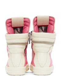 Rick Owens Pink And Off White Geobasket High Sneakers