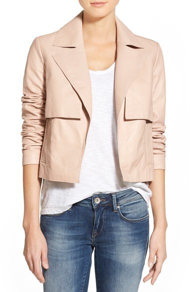 pink leather crop jacket