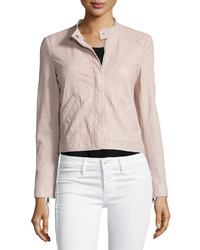Rebecca Taylor Perforated Leather Motorcycle Jacket Sheer Pink