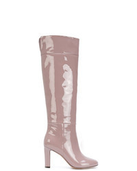 Pink Leather Knee High Boots
