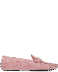 Tod's Croc Effect Glossed Leather Loafers Pink