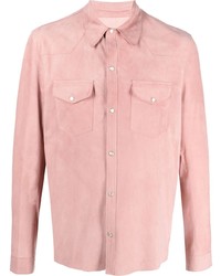 Pink Leather Long Sleeve Shirt
