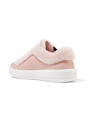 Prada Shearling Trimmed Leather Sneakers