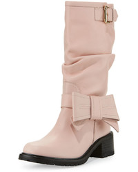 Pink Leather Mid-Calf Boots