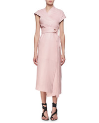 Proenza Schouler Belted Leather Asymmetric Midi Wrap Dress Pink