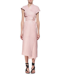 Proenza Schouler Belted Leather Asymmetric Midi Wrap Dress Pink