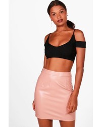 Boohoo Iman Leather Look A Line Mini Skirt