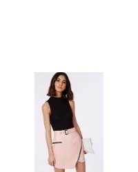 Missguided Belted Faux Leather Asymmetric Mini Skirt Pink