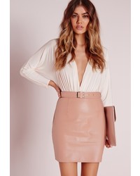 Missguided Buckle Detail Faux Leather Mini Skirt Nude Pink
