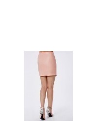 Missguided Faux Leather Asymmetric Zip Detail Mini Skirt Dusky Pink