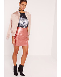 Missguided Petite Faux Leather Metallic Mini Skirt Pink