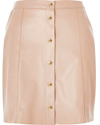River Island Pink Leather Look Button Up Skirt