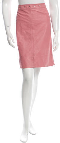 pink leather skirt knee length