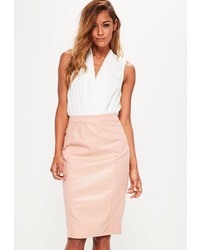 Missguided Pink Faux Leather Suede Panelled Midi Skirt