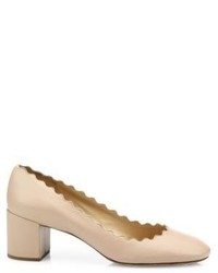 Chloé Chloe Leather Scalloped Leather Block Heel Pumps
