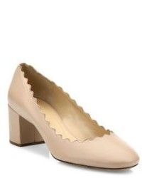 Chloé Chloe Leather Scalloped Leather Block Heel Pumps