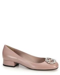 Gucci Gg Sparkling Crystal Leather Logo Pumps