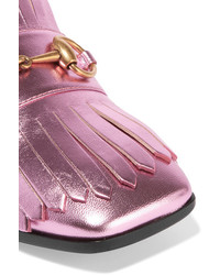 Gucci Horsebit Detailed Fringed Metallic Leather Pumps Pink
