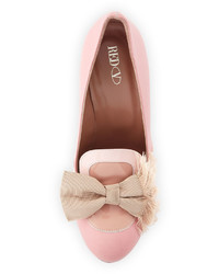 RED Valentino Leather Fringe Bow Loafer Pump Pinklight Pinknude