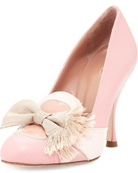 RED Valentino Leather Fringe Bow Loafer Pump Pinklight Pinknude