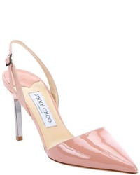 Jimmy Choo Rose Pink Patent Leather And Suede Davit Slingback Pumps
