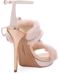 Sophia Webster Bella Faux Fur Ankle Wrap Sandal Pink