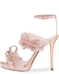 Sophia Webster Bella Faux Fur Ankle Wrap Sandal Pink