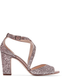 Jimmy Choo Carrie Glittered Leather Sandals Antique Rose
