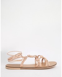 Asos Collection Frill Leather Knotted Tie Leg Sandals