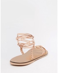 Asos Collection Frill Leather Knotted Tie Leg Sandals
